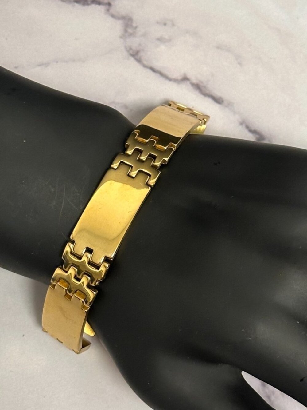 Mens Stainless Steel Bracelet Gold Tone Geometric Panel Link 8.5"